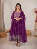 Purple Designer Embroidered Faux Georgette Anarkali Suit