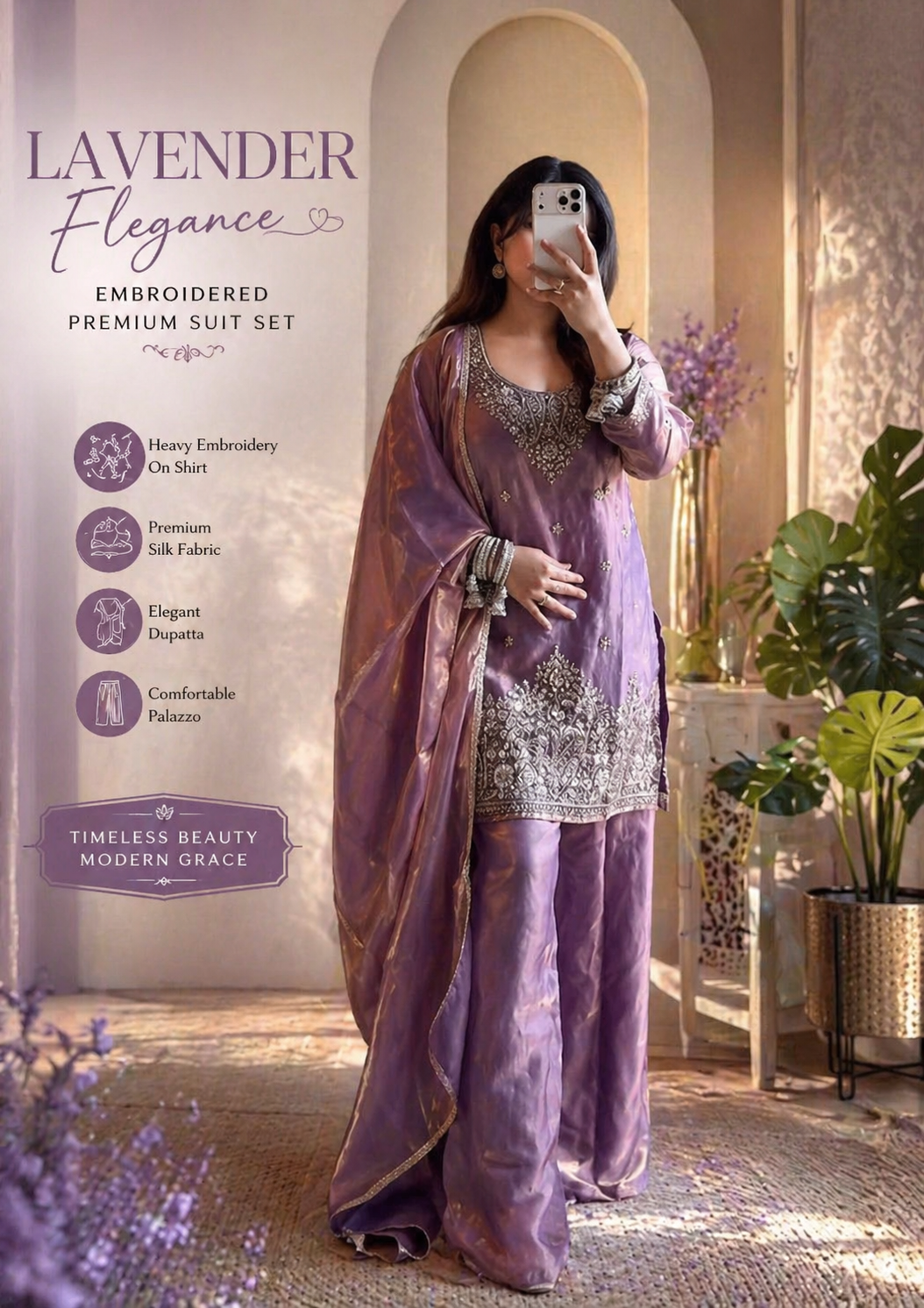 Lavender Embroidered Pakistani Suit Set