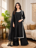 Black Designer Natural Crepe Palazzo Suit Set