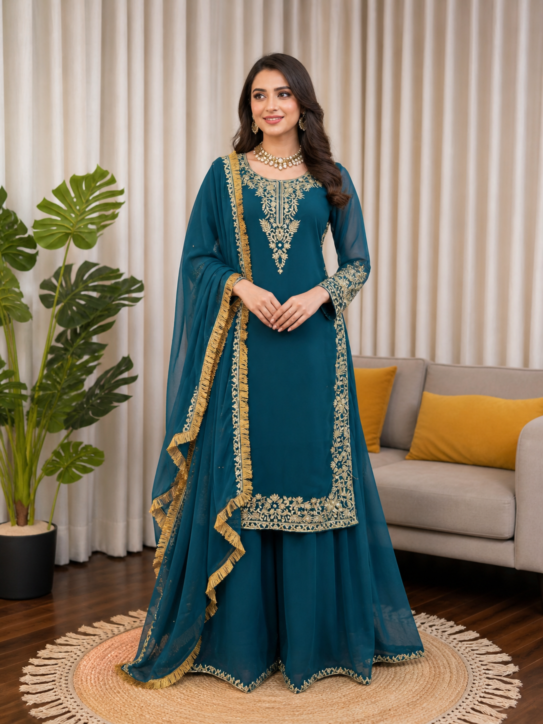 Peacock Blue Party Wear Palazzo Set