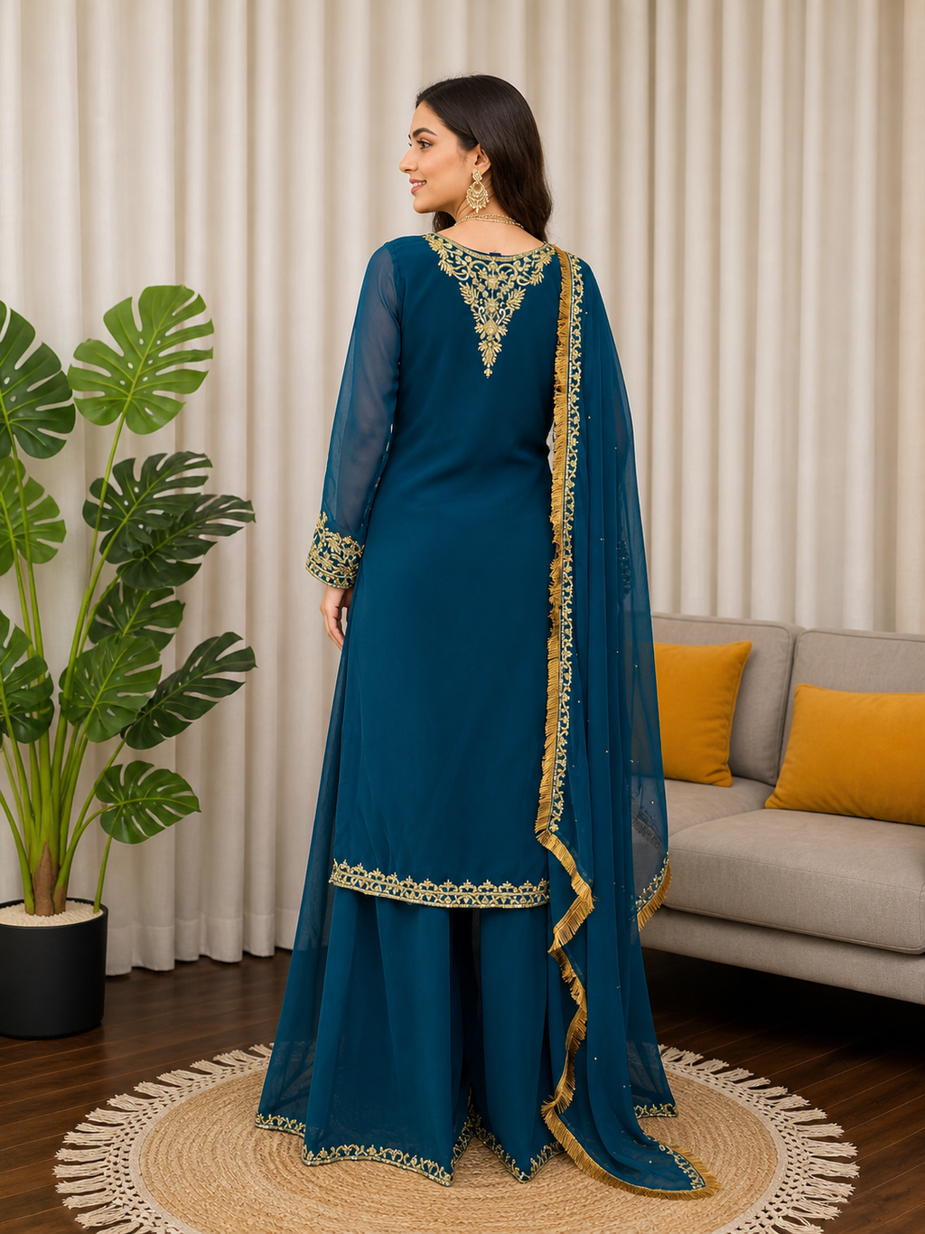 Peacock Blue Party Wear Palazzo Set