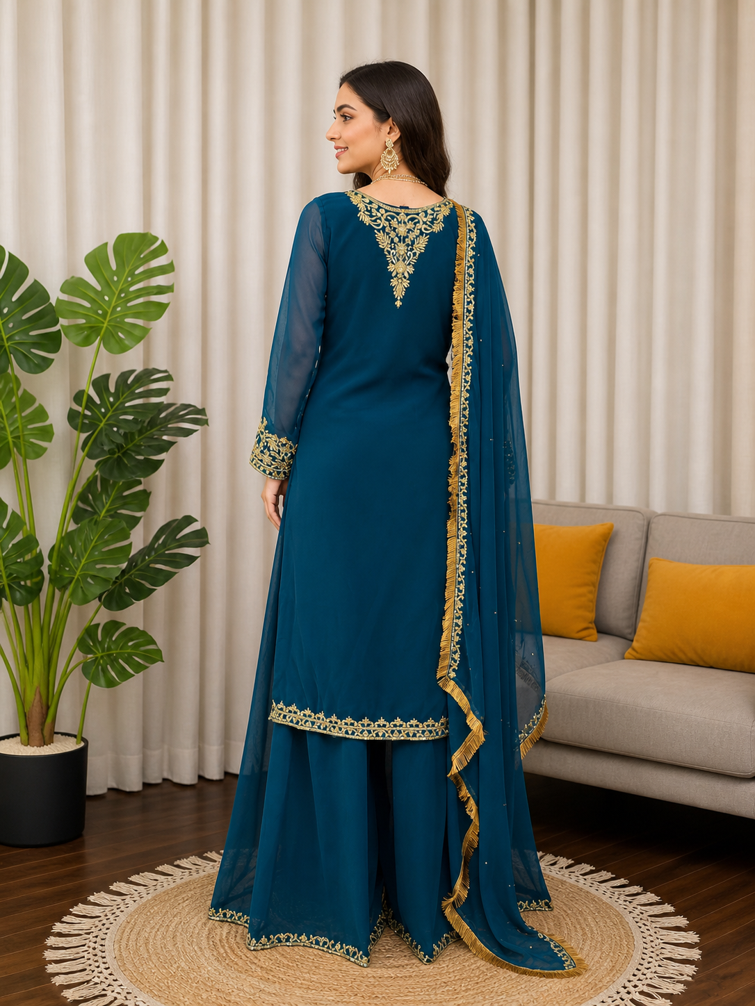 Peacock Blue Party Wear Palazzo Set