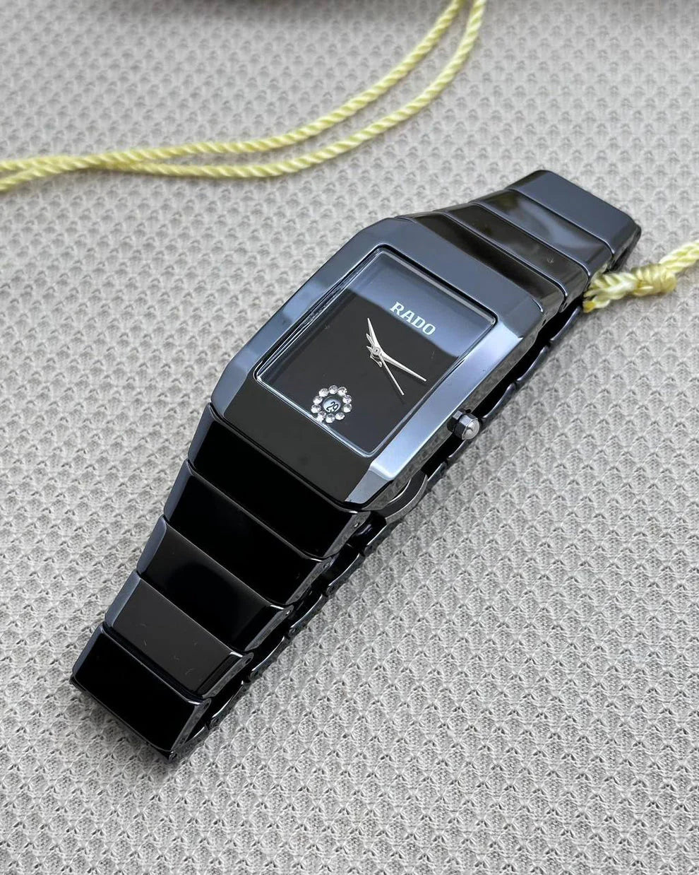 Rado Square Silver Black Dial Ceramic Belt