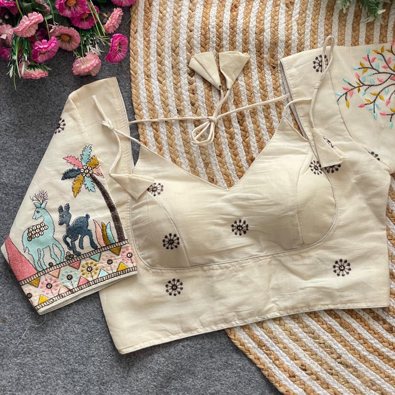 Premium Mahika White Embroidery Work Blouse