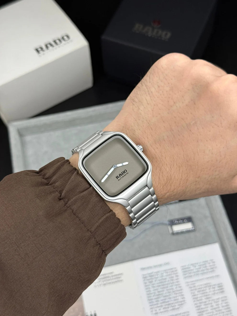Men's Square Analog Watch with Stainless Steel Bracelet