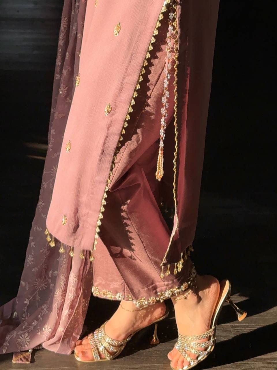 Signature Onion Color Embroidery Work With Beads Three Piece Suit