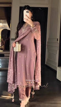 Signature Onion Color Embroidery Work With Beads Three Piece Suit