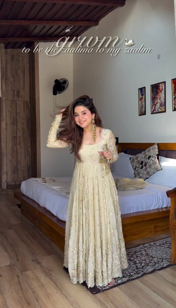 Beautiful Off White Colour Heavy Embroidery Work Long Gown With Dupatta Set