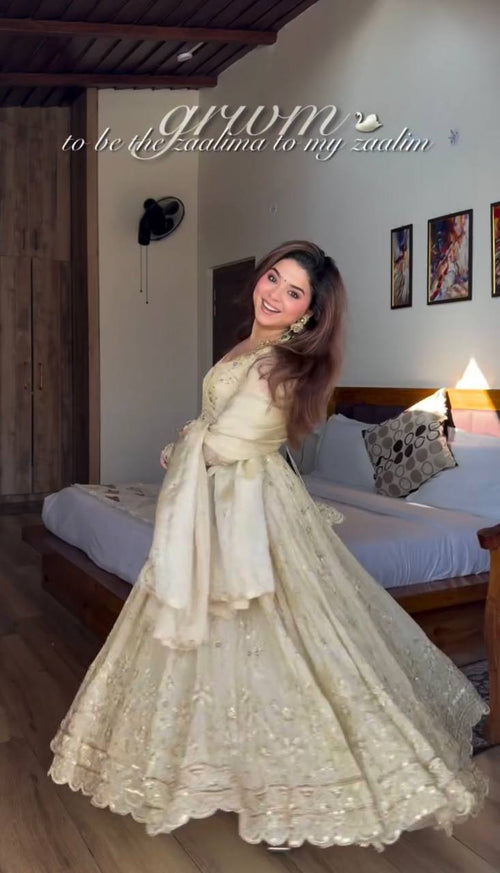 Beautiful Off White Colour Heavy Embroidery Work Long Gown With Dupatta Set
