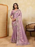 Soft Kanjiwarm Silk Lavender Color Beads Embroidery Work Saree