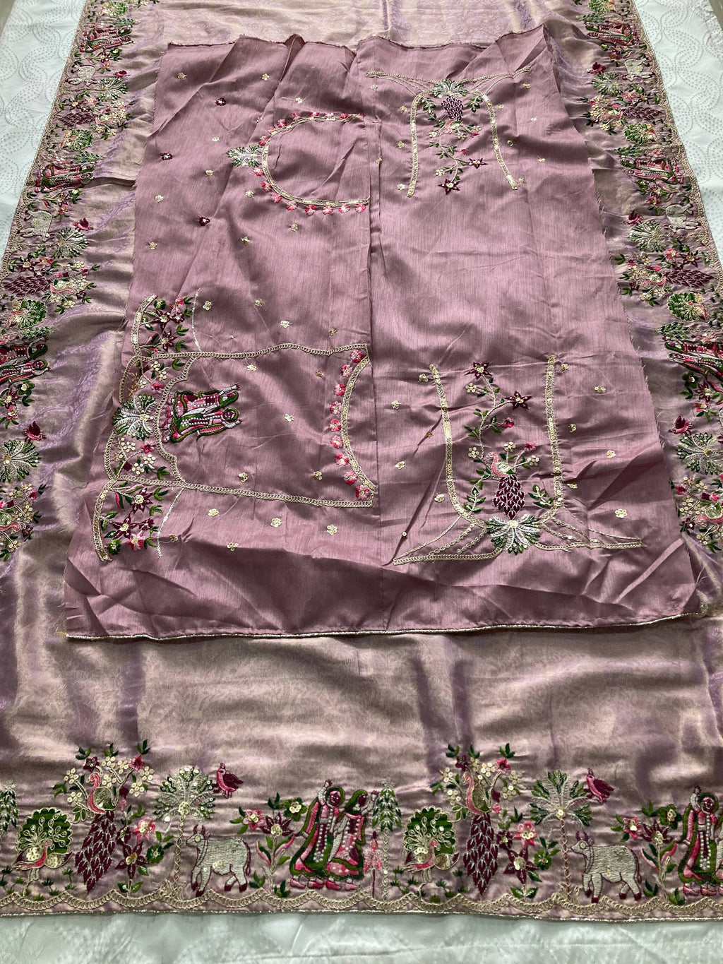 Soft Kanjiwarm Silk Lavender Color Beads Embroidery Work Saree