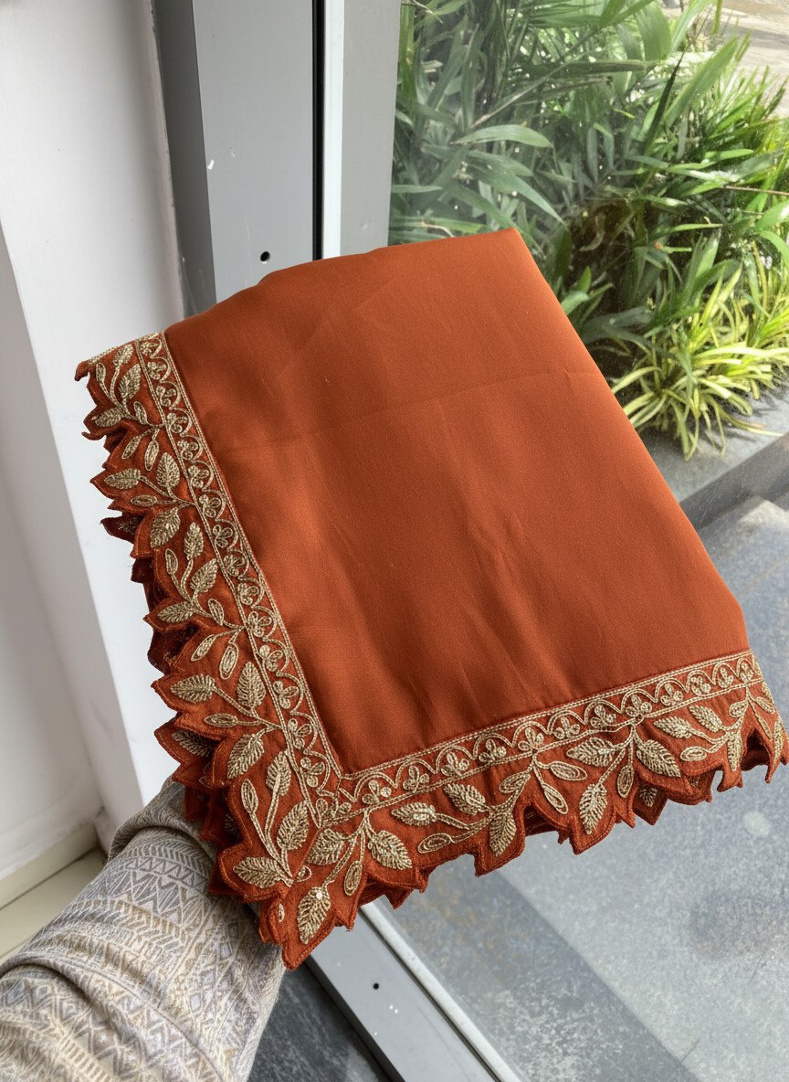 Designer Rust Brown Rangoli Silk Saree With Unstitch Blouse