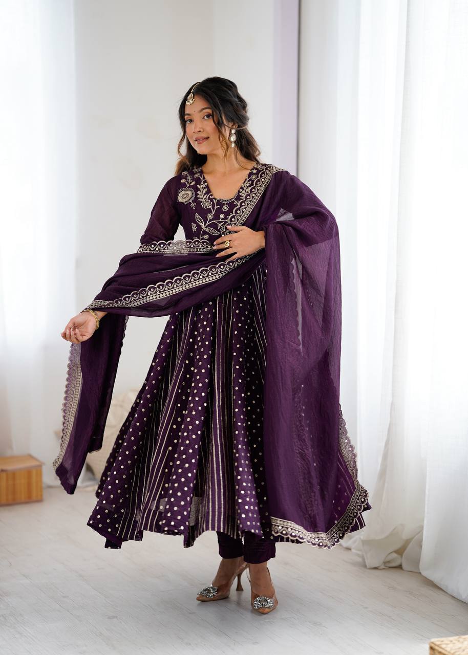 Purple Color Designer Embroidery Work Special Occasion Anarkali Suit