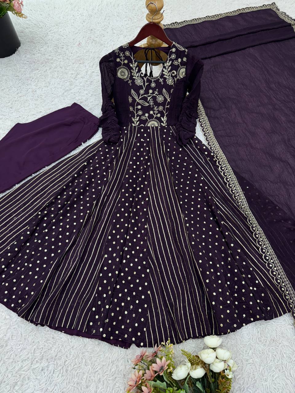 Purple Color Designer Embroidery Work Special Occasion Anarkali Suit
