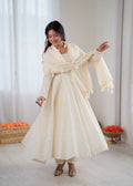 Heavy Embroidered Work Ivory White Anarkali Gown