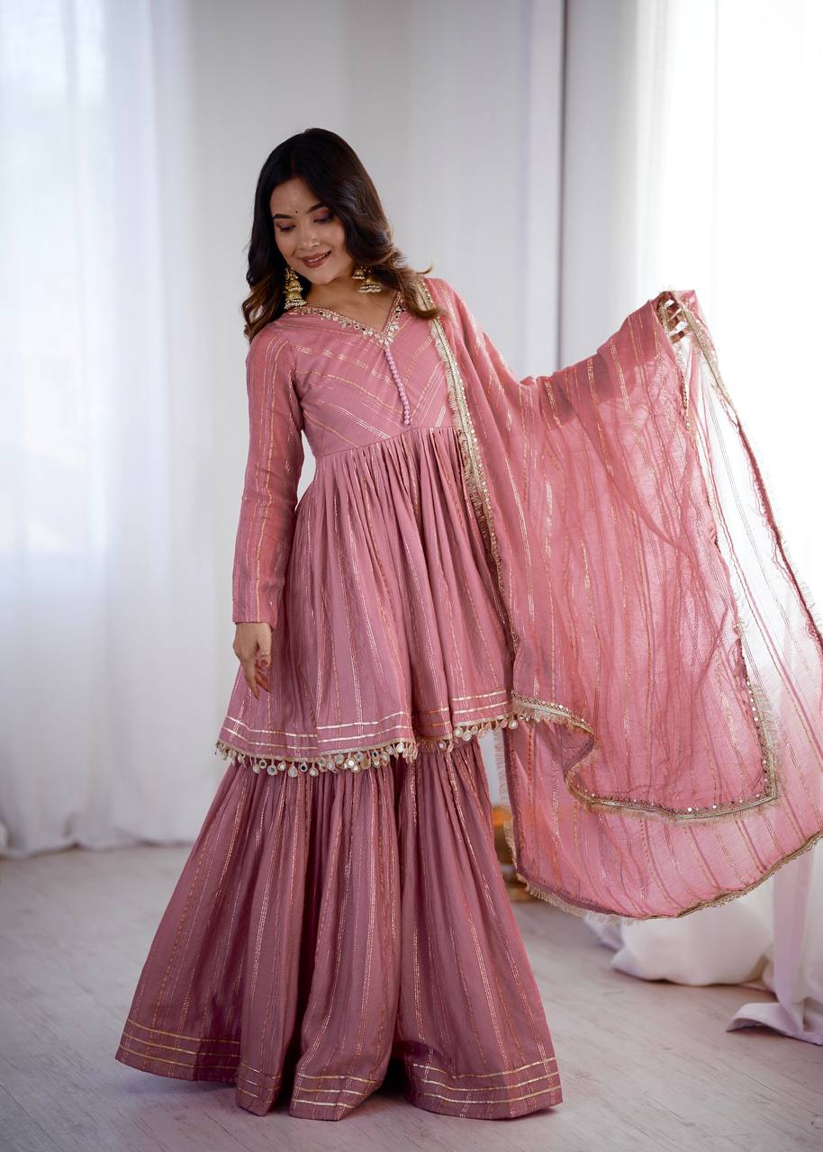 Rose Pink Hand Work Anarkali Ethnic Suit Set