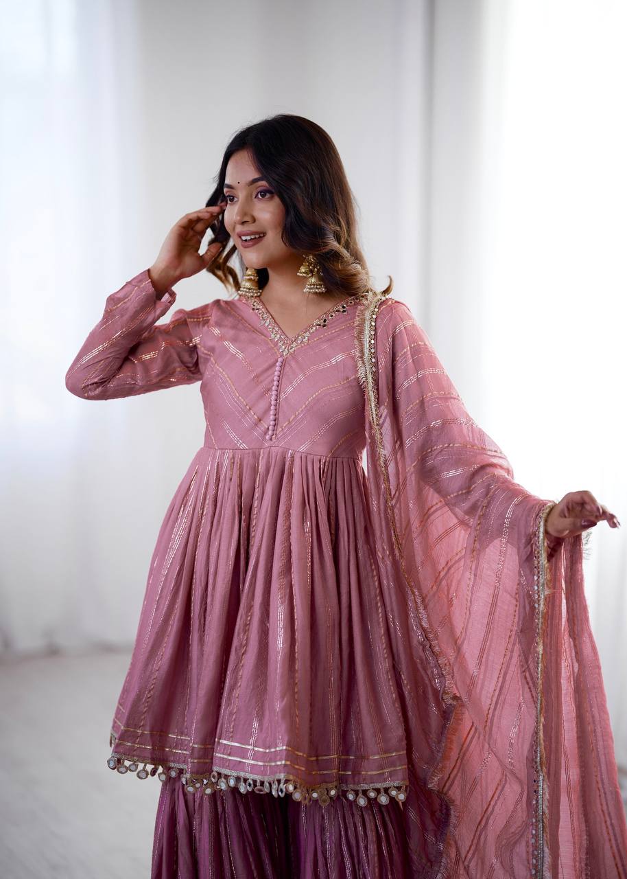 Rose Pink Hand Work Anarkali Ethnic Suit Set