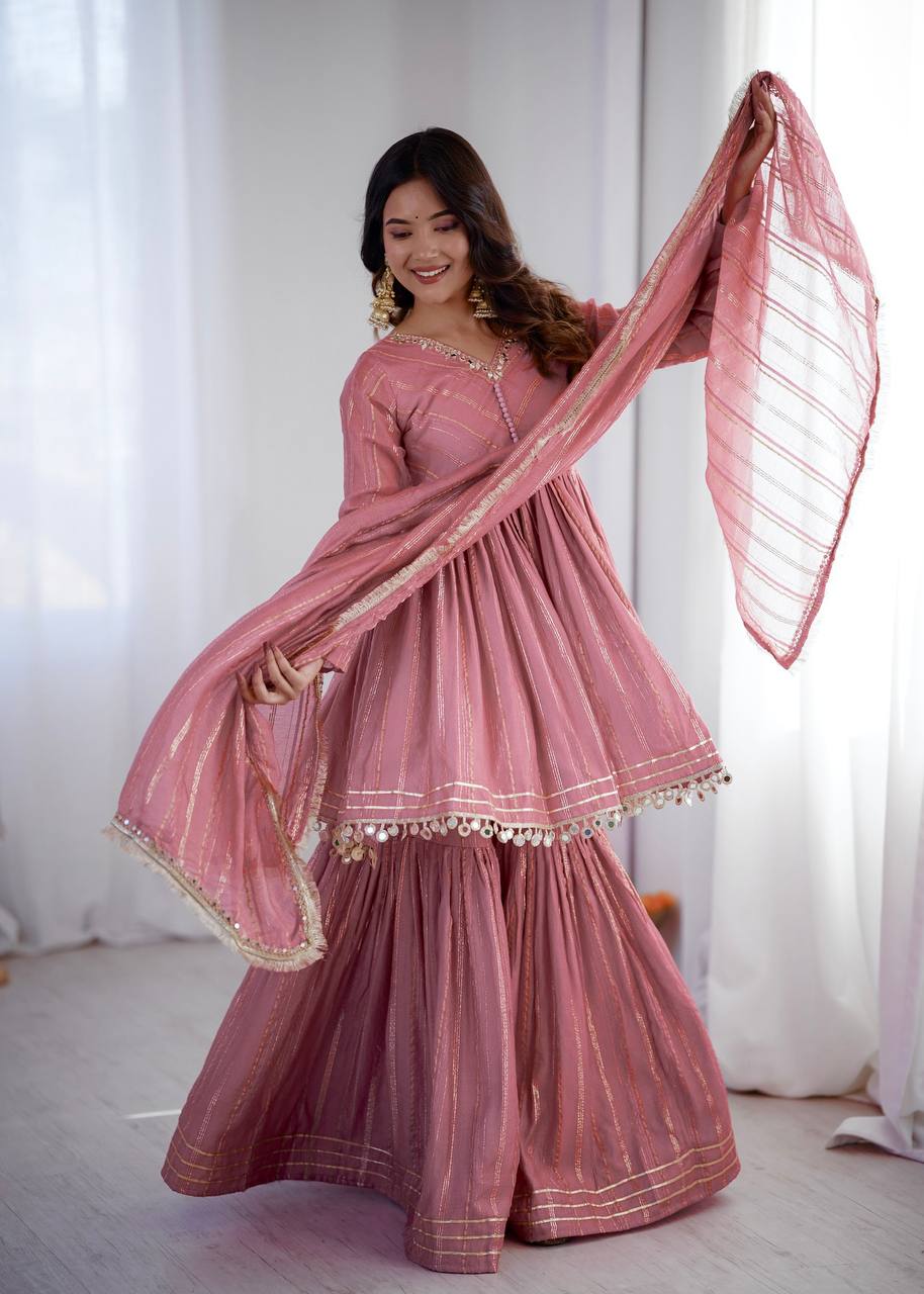 Rose Pink Hand Work Anarkali Ethnic Suit Set