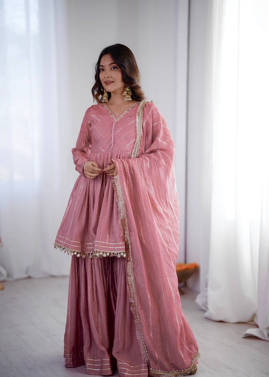 Rose Pink Hand Work Anarkali Ethnic Suit Set
