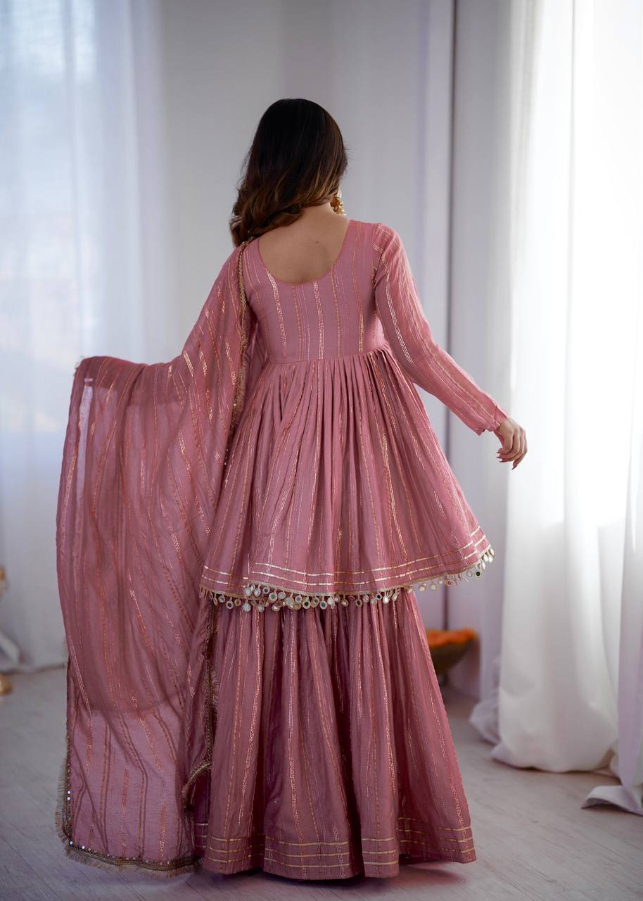 Rose Pink Hand Work Anarkali Ethnic Suit Set