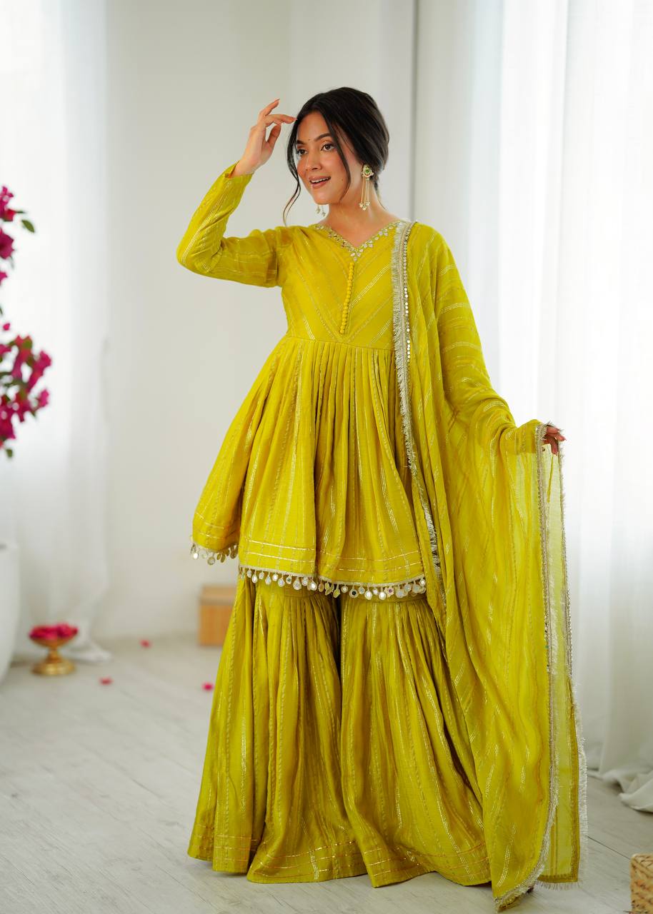 Musted Yellow Anarkali Ethnic Kurti Set