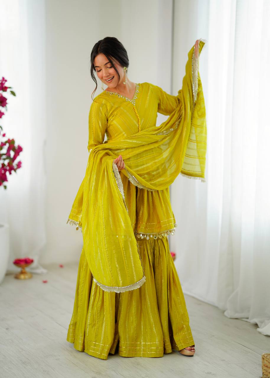 Musted Yellow Anarkali Ethnic Kurti Set