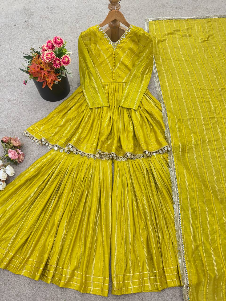 Musted Yellow Anarkali Ethnic Kurti Set