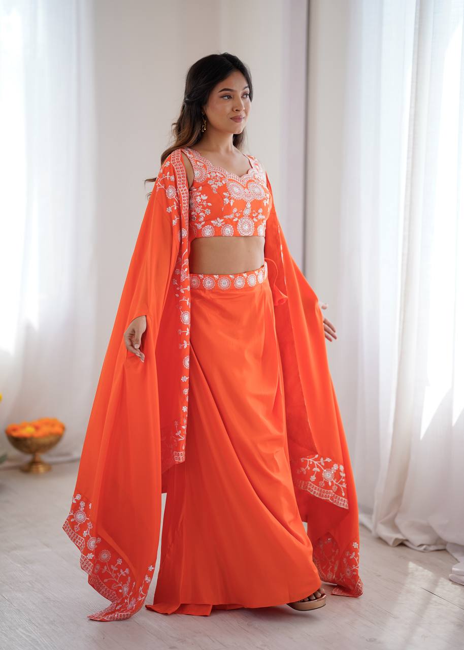 Exclusive Orange Colour Western Dhoti Skirt Set With Dupatta