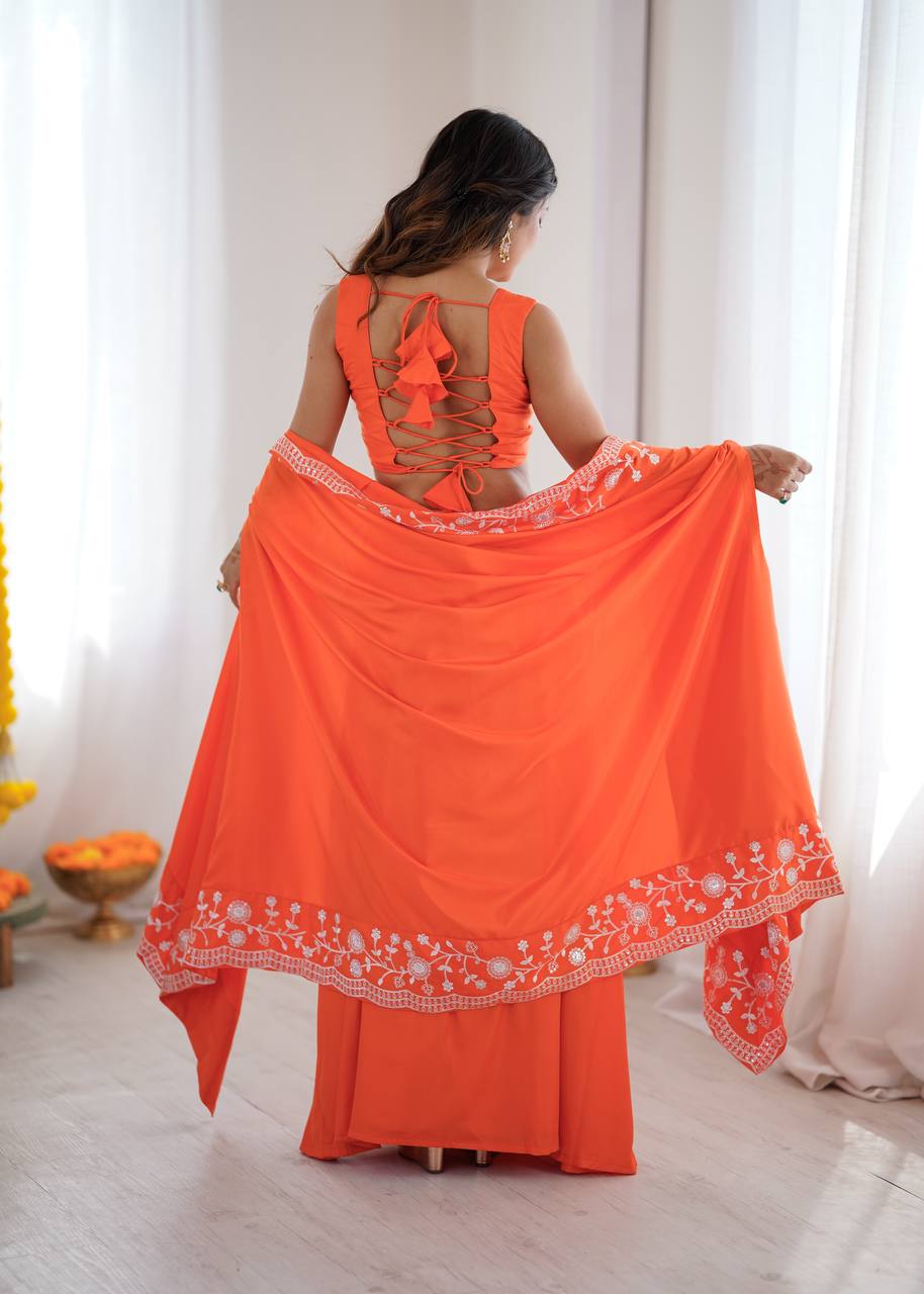 Exclusive Orange Colour Western Dhoti Skirt Set With Dupatta