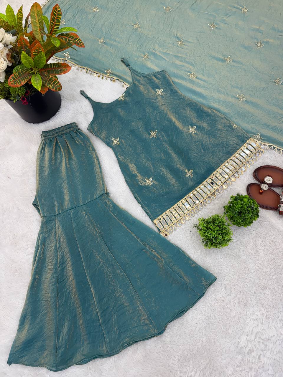 Gunjan Sea Green Teal Ethnic Sharara Suit Set