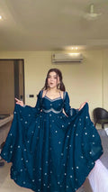 Designer Bottle Green Gown With Sequence Embroidery Work
