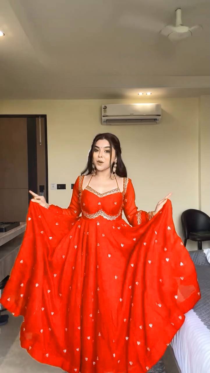 Elegant Fanta Foux Gorgette Gown With Sequence Embroidery Work