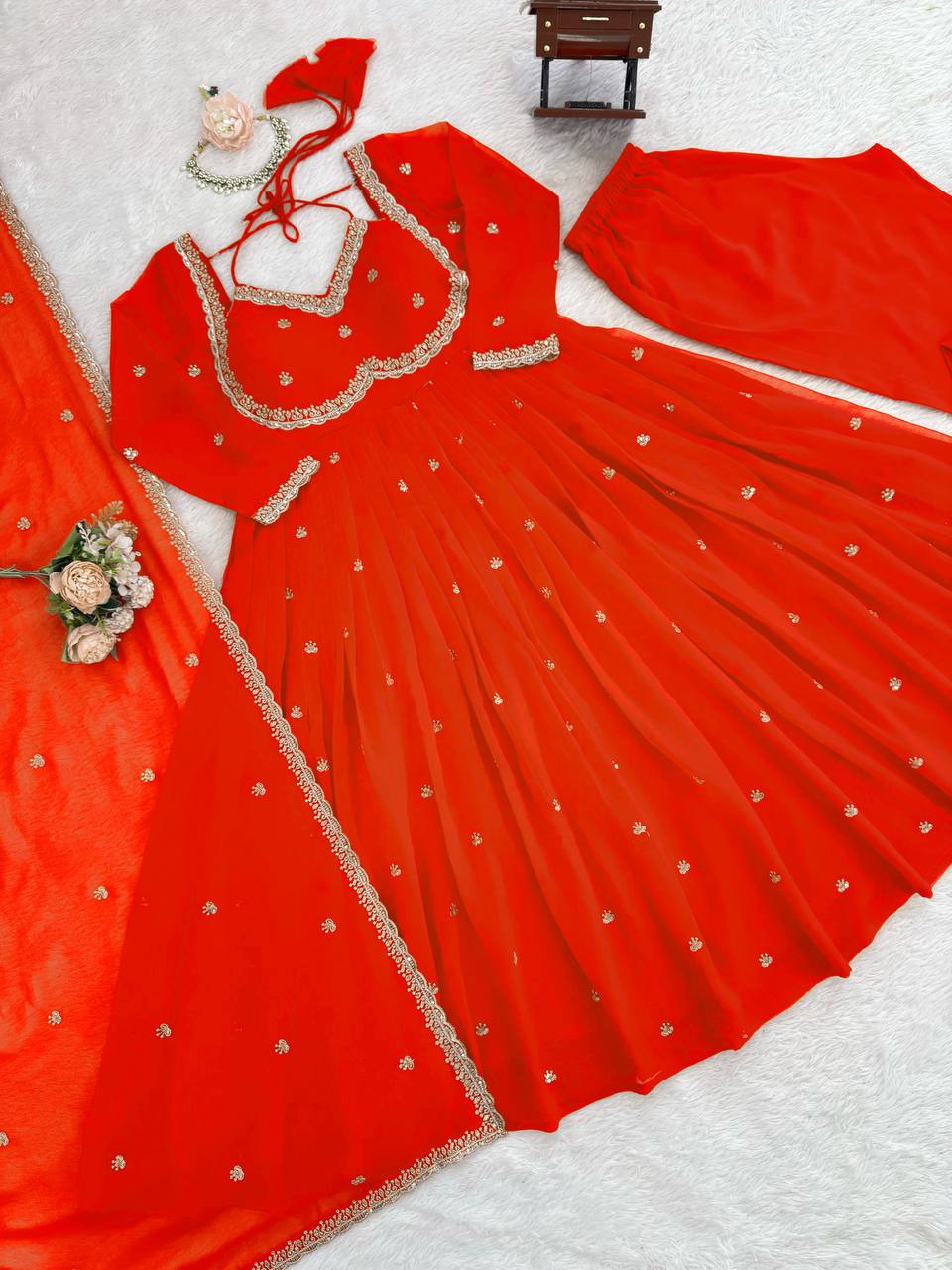 Elegant Fanta Foux Gorgette Gown With Sequence Embroidery Work
