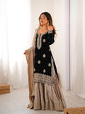 Elegant Black Color Pearl work Party Sharara Suit
