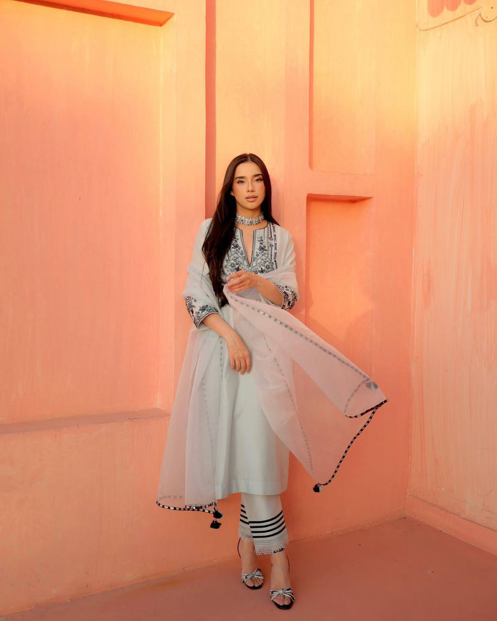 Mint Green Georgette Foil Paper work Three Piece Suit