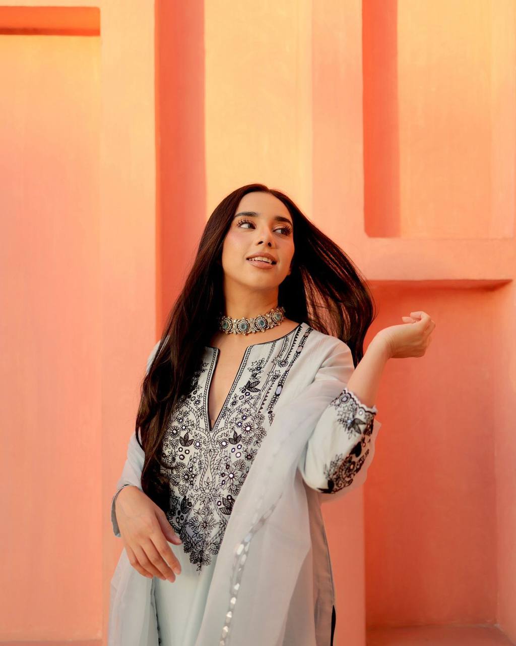 Mint Green Georgette Foil Paper work Three Piece Suit
