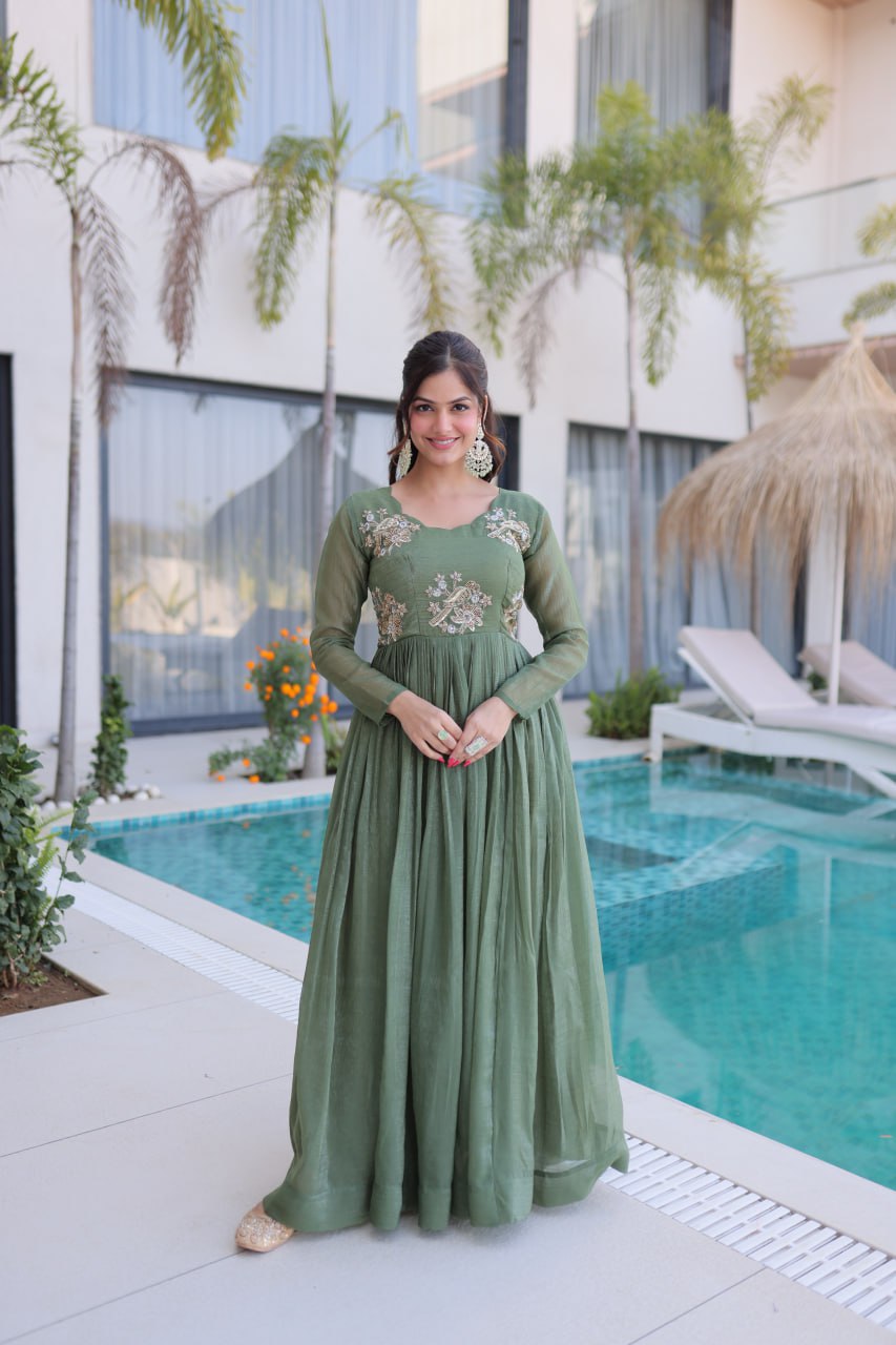 Pista Color Designer Festive Anarkali Gown