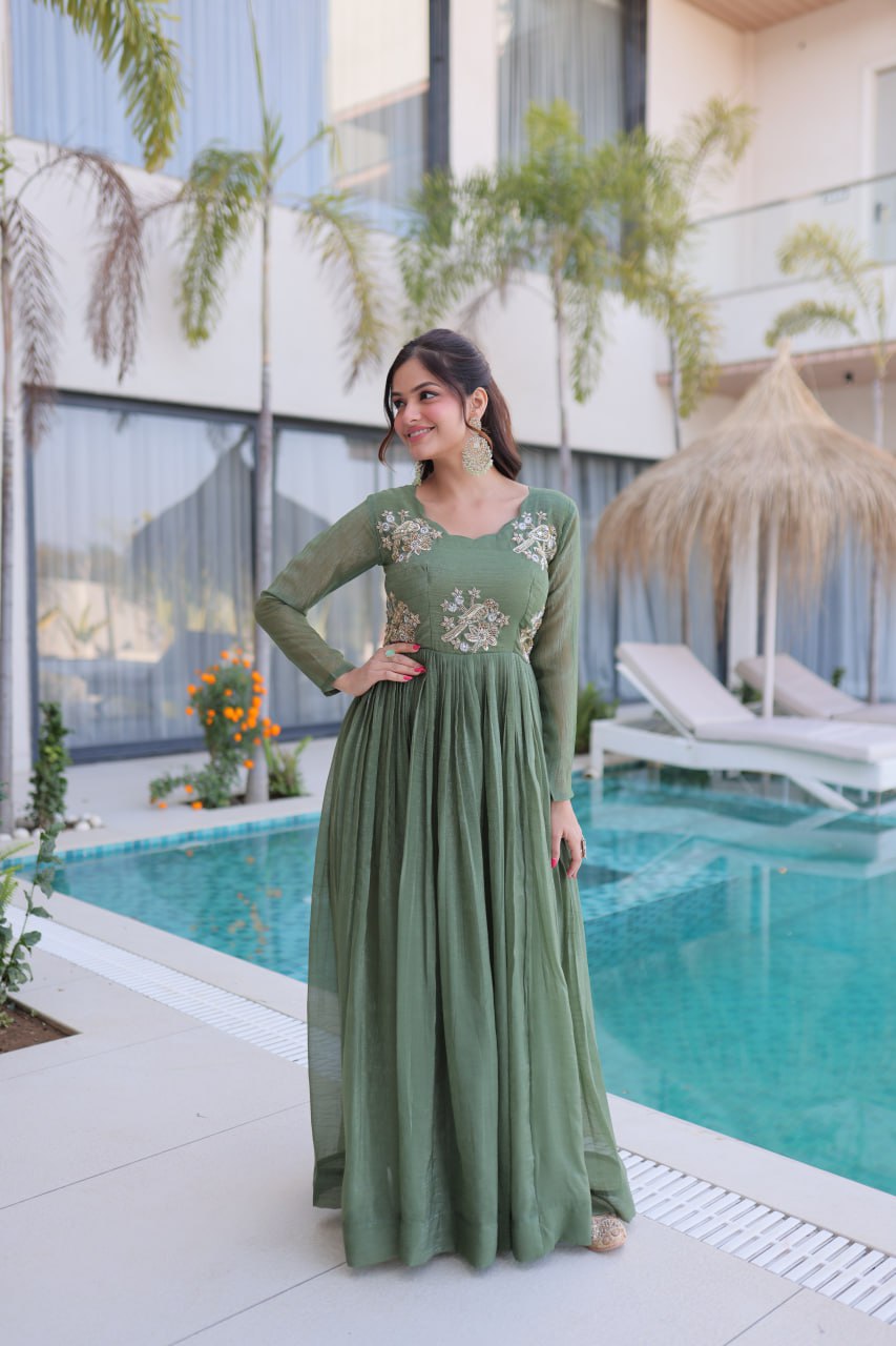 Pista Color Designer Festive Anarkali Gown