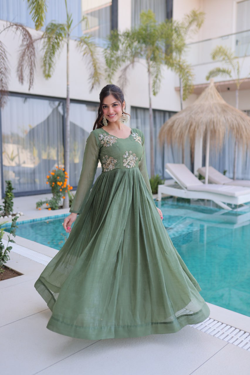 Pista Color Designer Festive Anarkali Gown