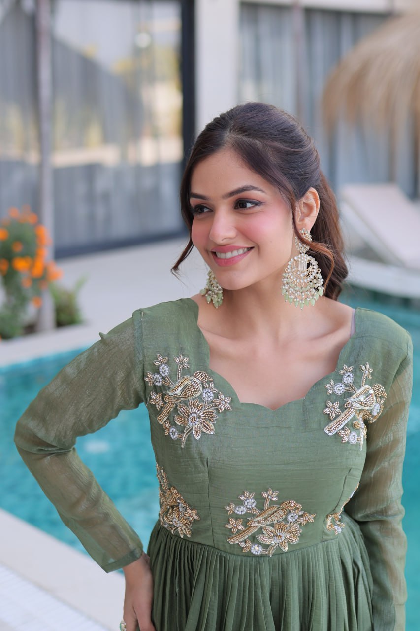 Pista Color Designer Festive Anarkali Gown