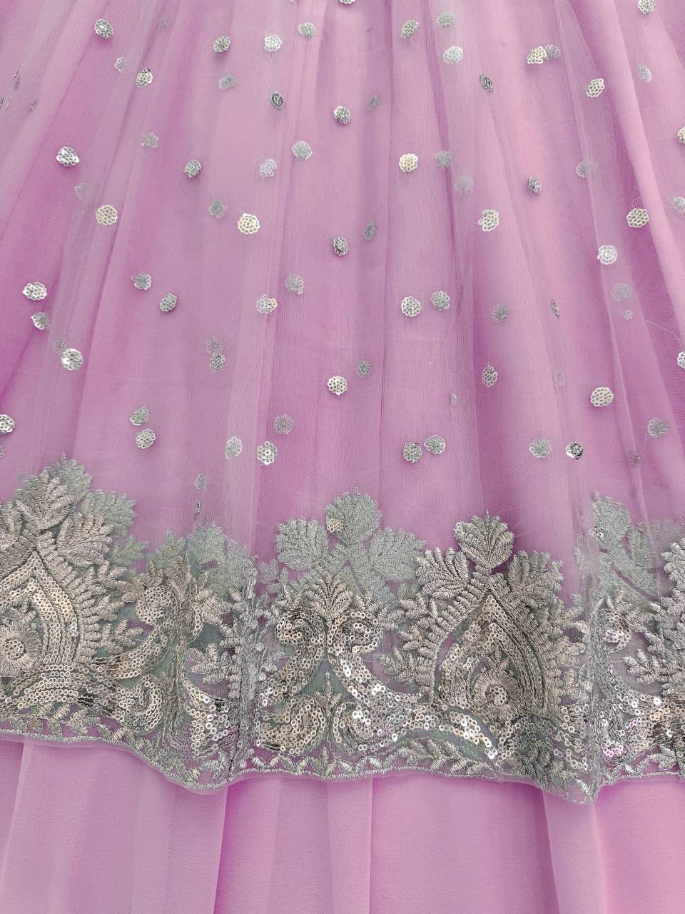 Rose Pink Foux Gorgette Embroidered Lehengha Set