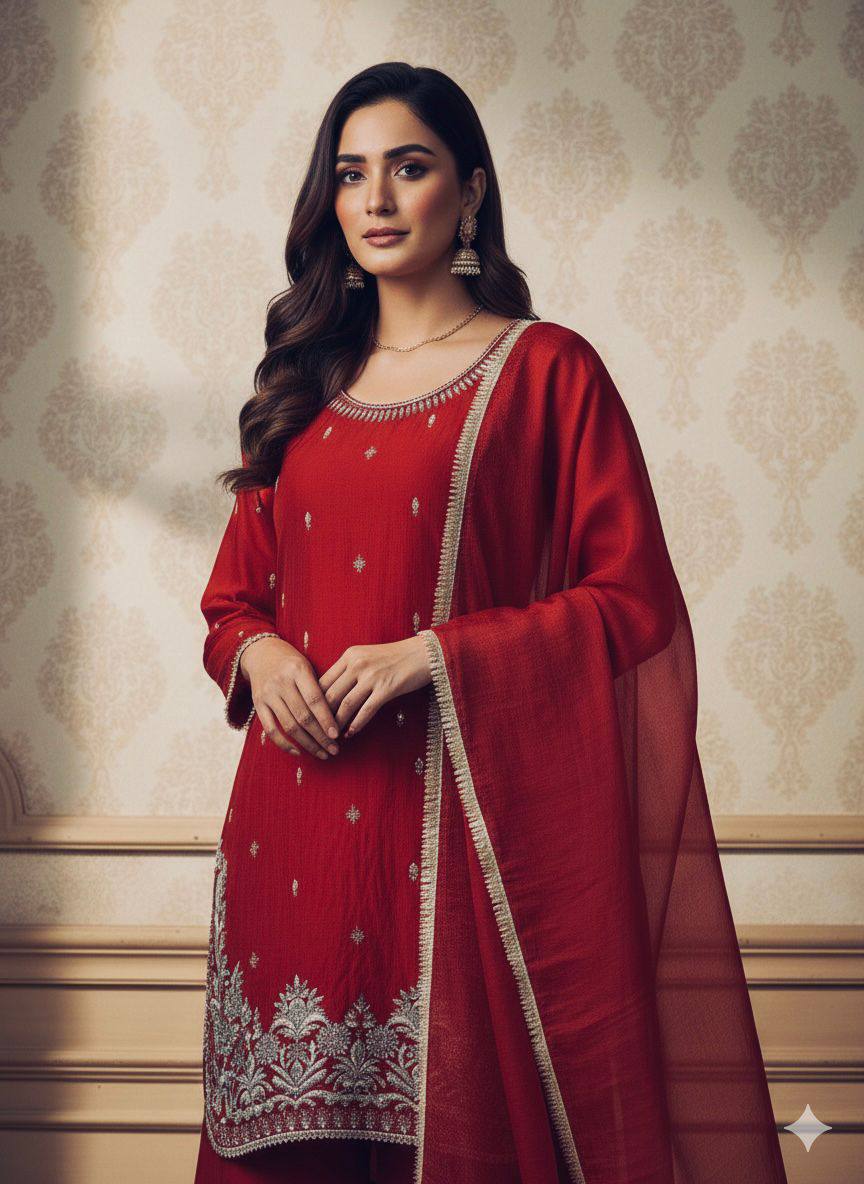 Amazing Red Color Sequence Embroidery Plazzo suit set