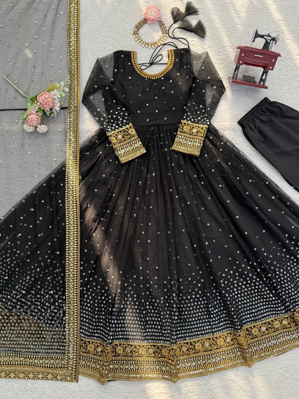Designer Black Color Sequence Thread Heavy Work Anarkali Gown
