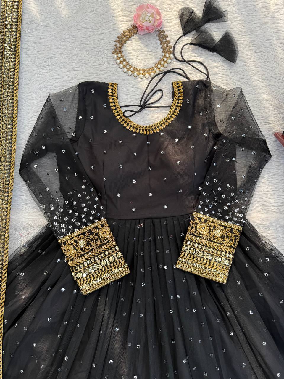 Designer Black Color Sequence Thread Heavy Work Anarkali Gown