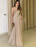 Elegant Champagne Gold Foux Gorgette Fabric Lehenga Saree Set