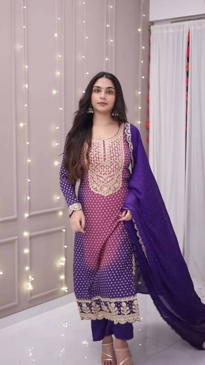 Royal Violet Embroidered Festive Suit