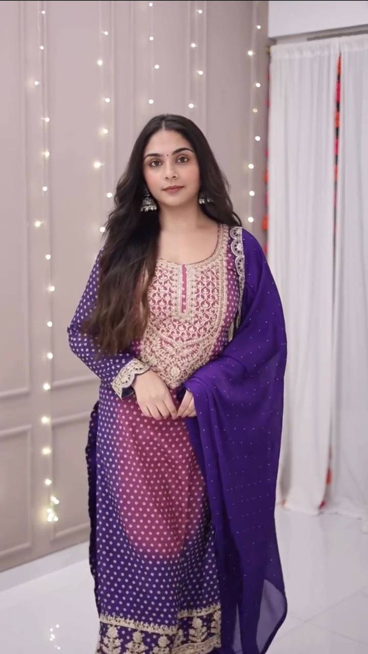 Royal Violet Embroidered Festive Suit