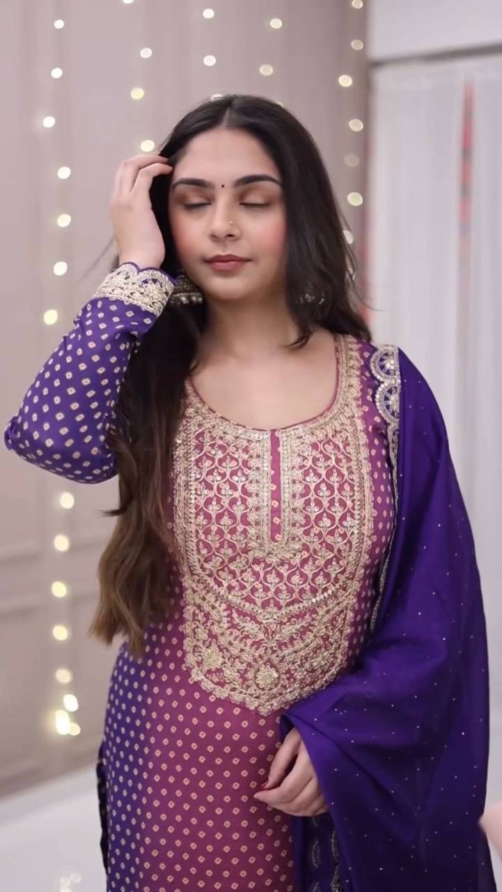 Royal Violet Embroidered Festive Suit