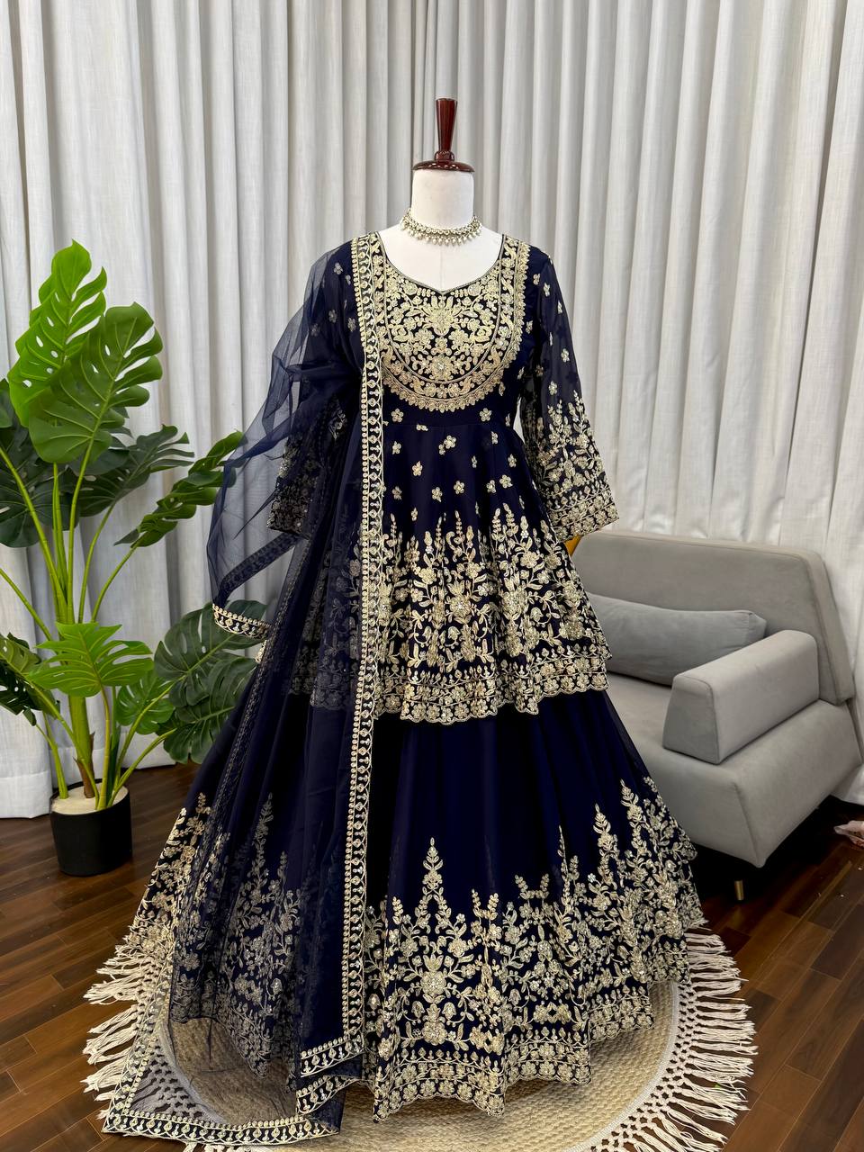 Premium Royal Blue Codeing dori Work exclusive Three piece set