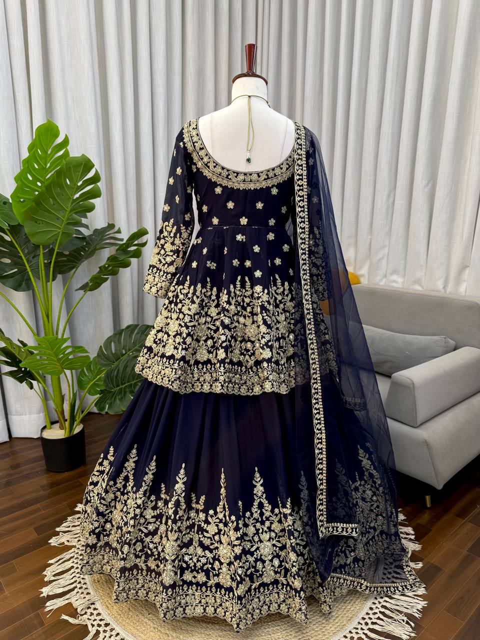 Premium Royal Blue Codeing dori Work exclusive Three piece set